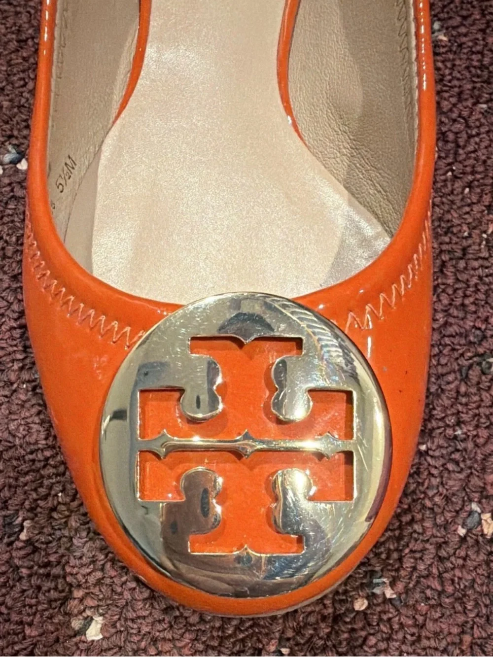 Tory Burch Orange Patent Logo Ballet Flats